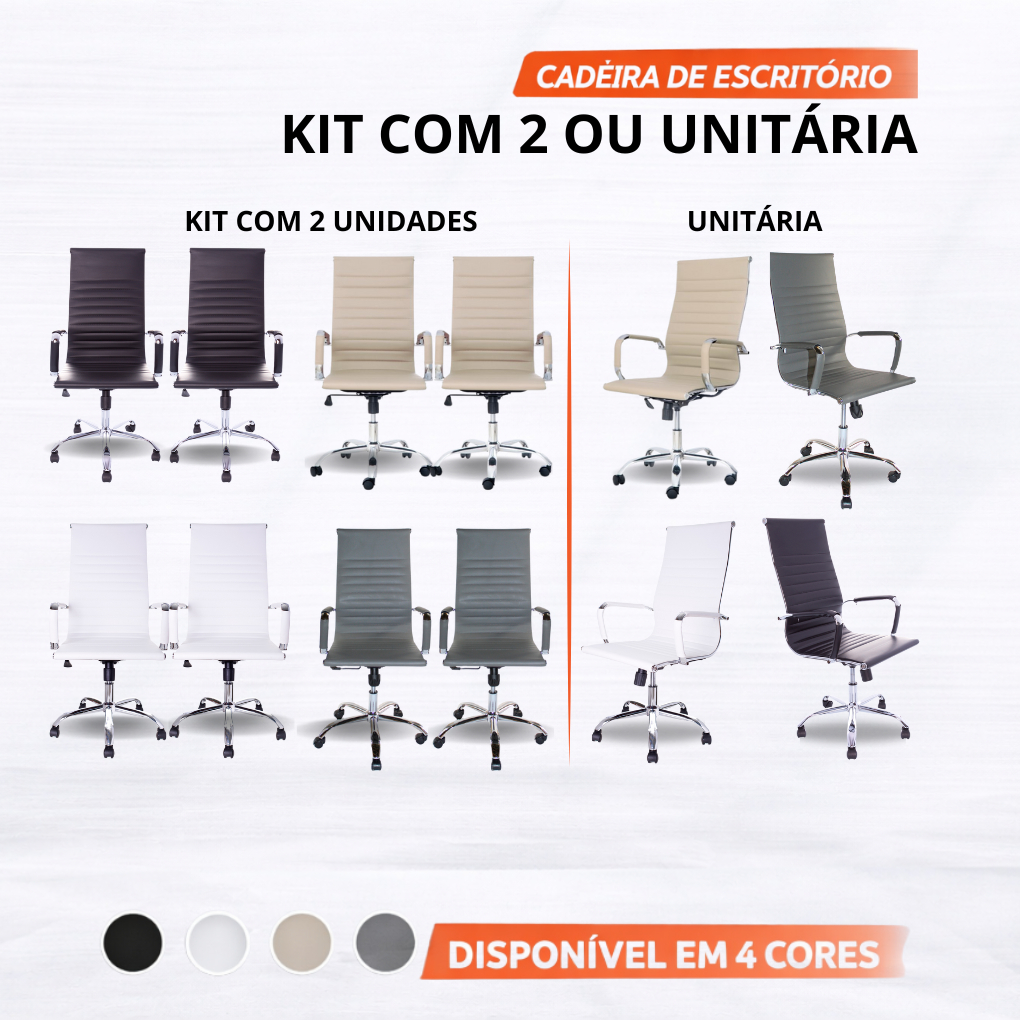 Cadeira Presidente Giratória de Escritório Eames Esteirinha Couro PU Giratória com Relax e Ajuste de Altura 11P