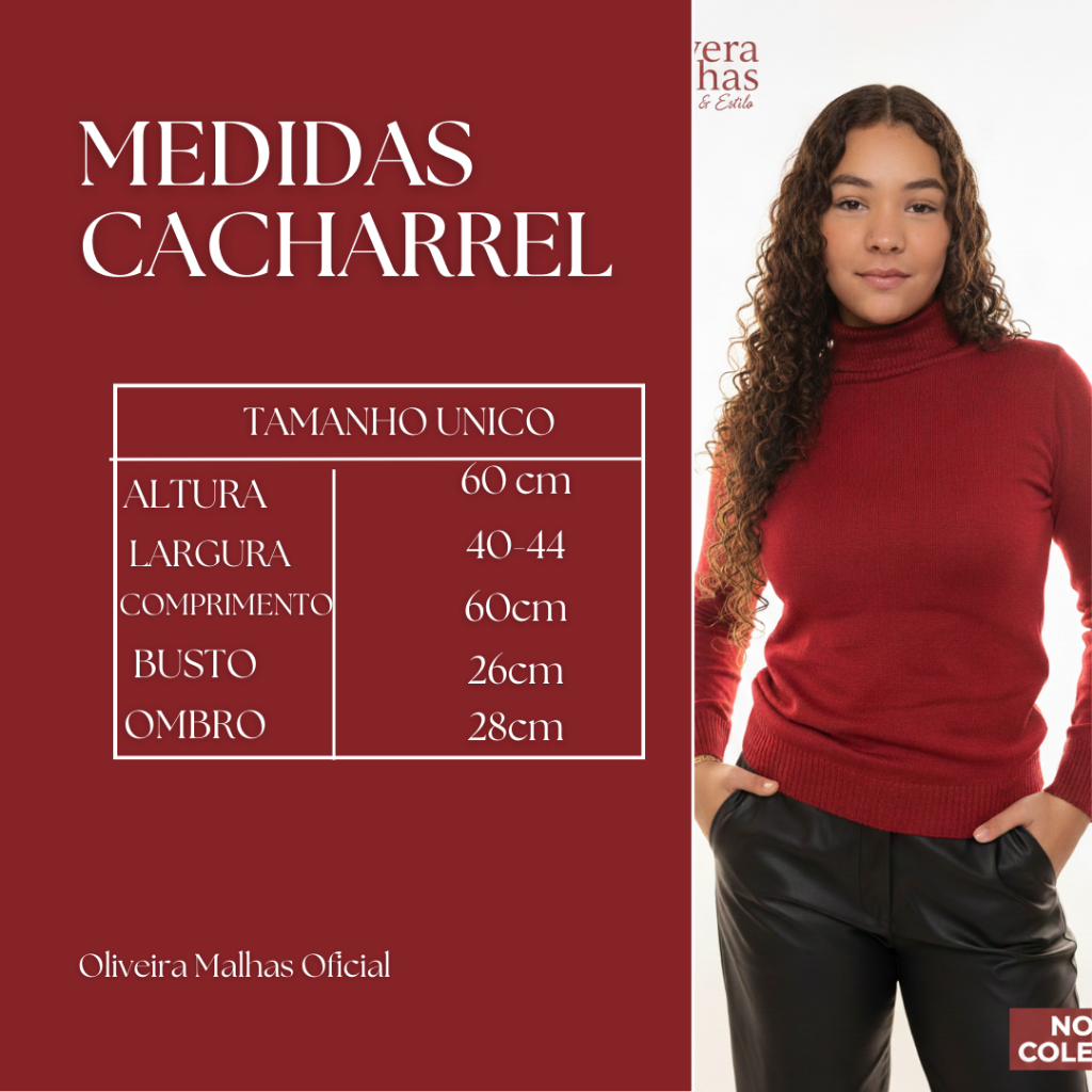 Blusa Feminina Cacharrel Gola Alta com Modelagem Confortável e Ajustada manga longa ribana canelada simples casual noite