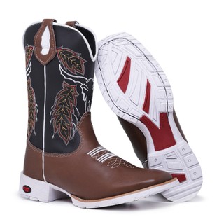 Texana Solado Branca Masculina Bota Country Mateira Bico Quadrado Botina Cano Medio Rodeio Cavalgada