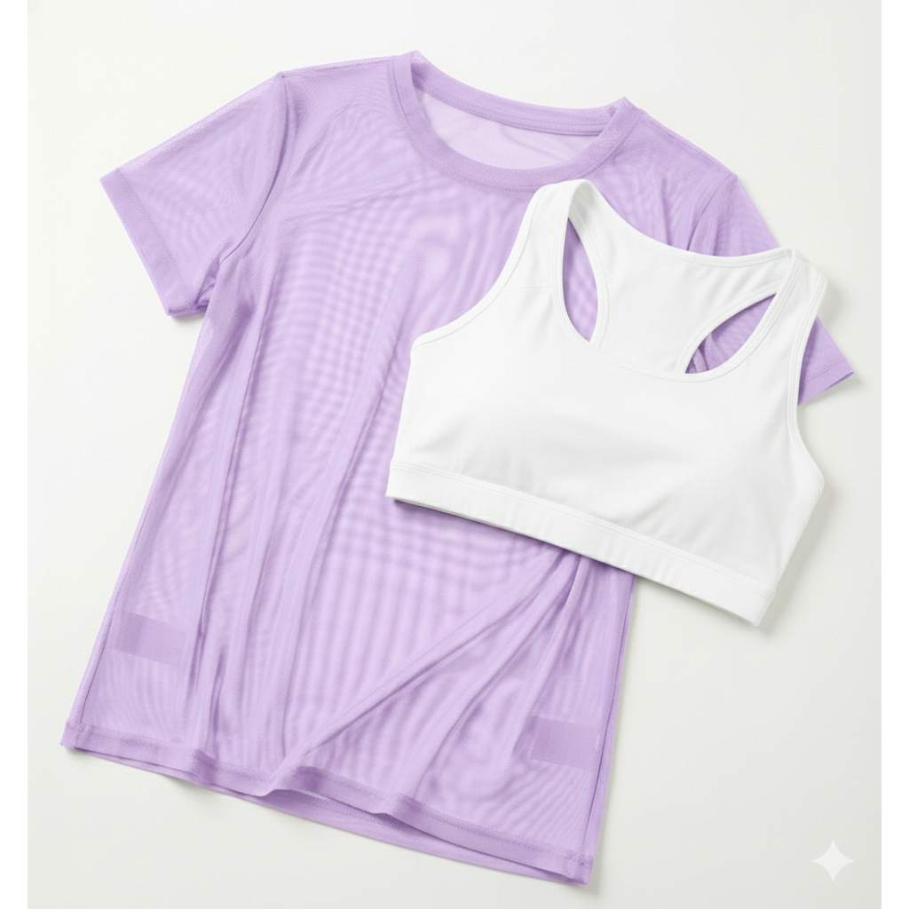 Blusa Feminina Transparente de Tule Manga Curta Camiseta Academia Treino