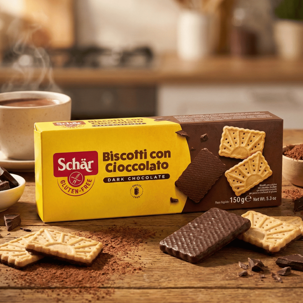 Biscoito Com Cobertura de Chocolate Amargo Sem Glúten Biscotti con Cioccolato 150g Schar
