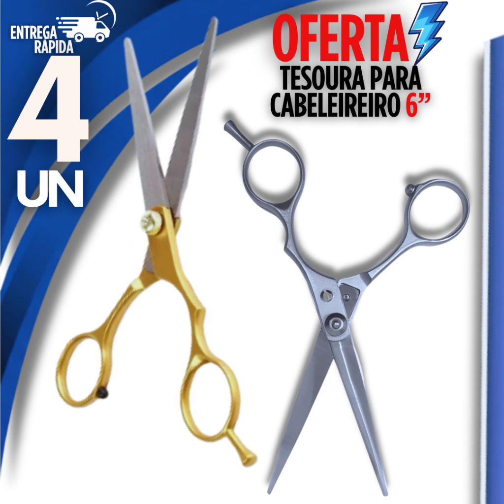 Kit 4 Tesoura de Barbeiro Profissional 6 Polegadas Corte Suave e Alta Durabilidade Cabelereiro Utilidades