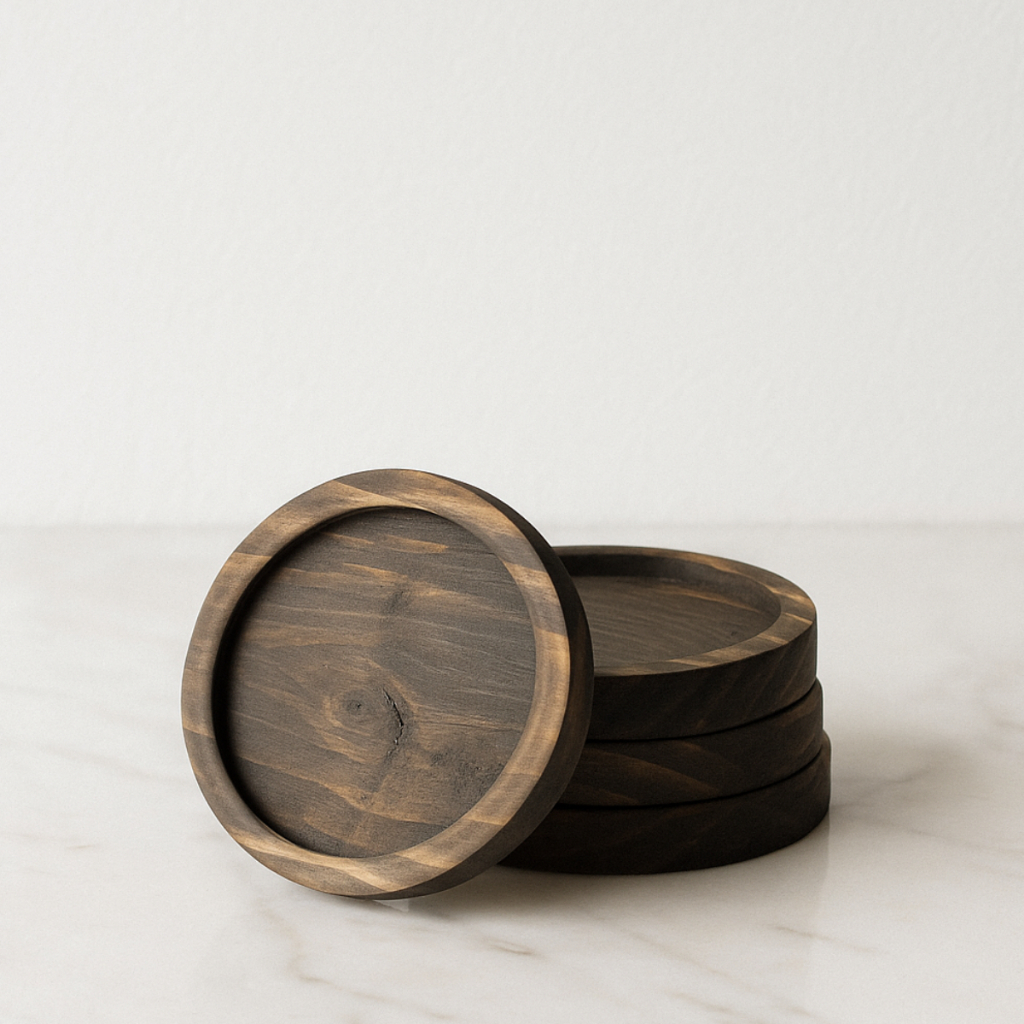 Kit Porta Copo Madeira Rústico Marrom Pires para Copo/Caneca Mesa Posta