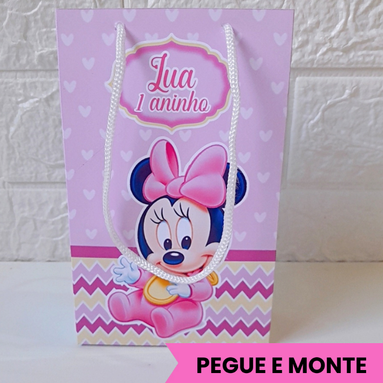 Sacolinha Sacolinha Personalizada  Pegue e Monte Minie Rosa  Sacola Surpresa Lembrancinha Festa Infantil