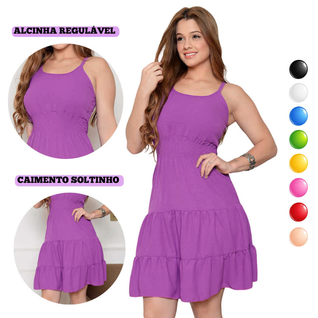 Vestido Feminino Midi Luxo De Alcinha Super Confortável Duna Premium Básico em Oferta na Shopee