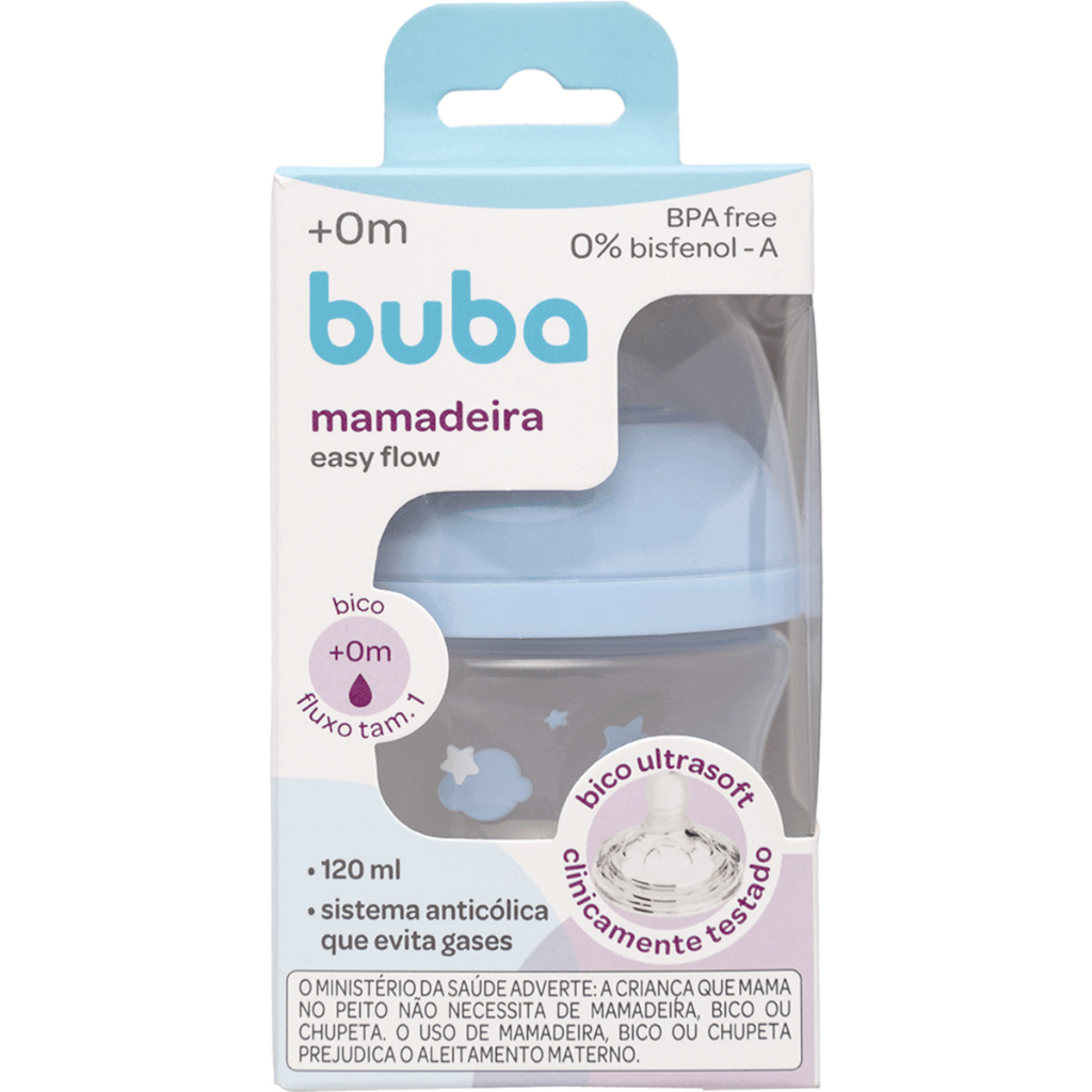 Mamadeira Buba 120ml - Nuvem Azul - Ultra Soft - Sistema Anticólica Easy Flow – Fluxo Tamanho 1