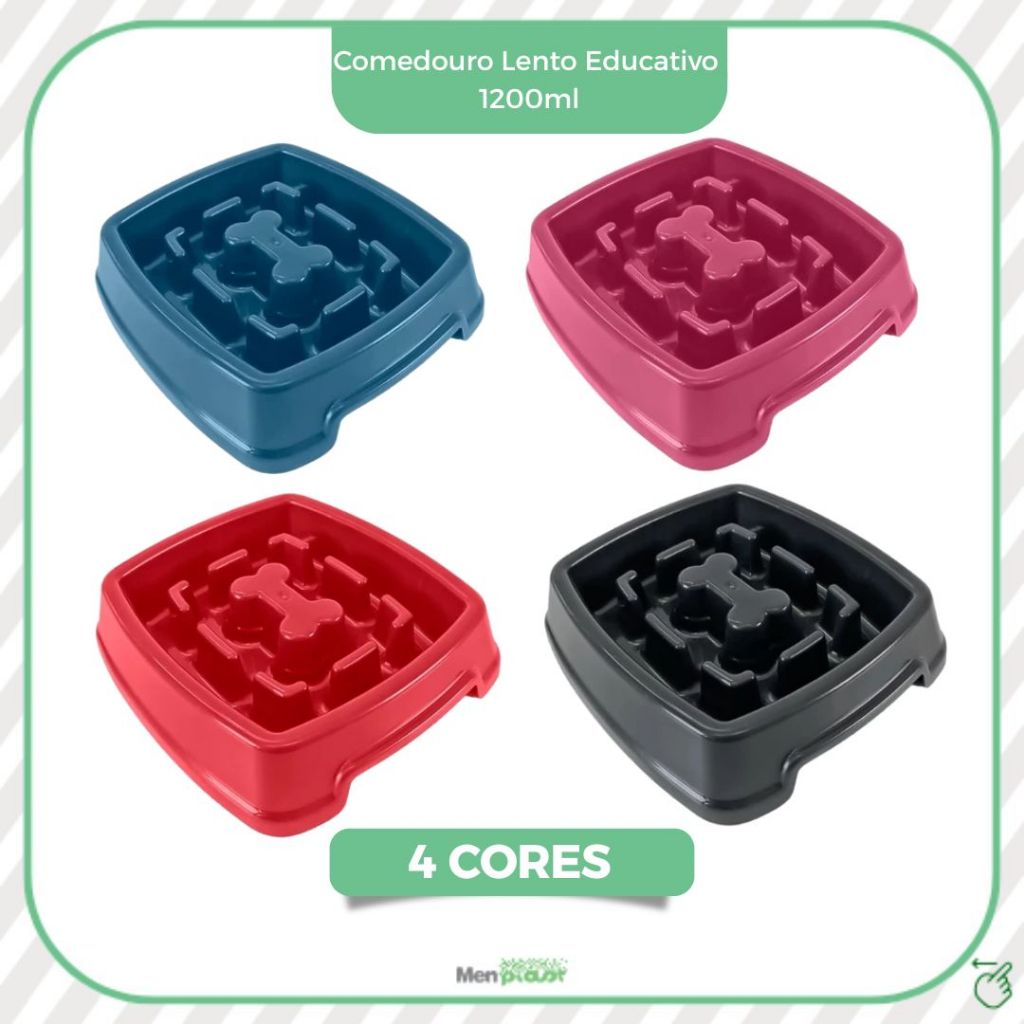 Pote De Ração Comedouro Lento Educativo Interativo Kit 3 unidades 1200ml