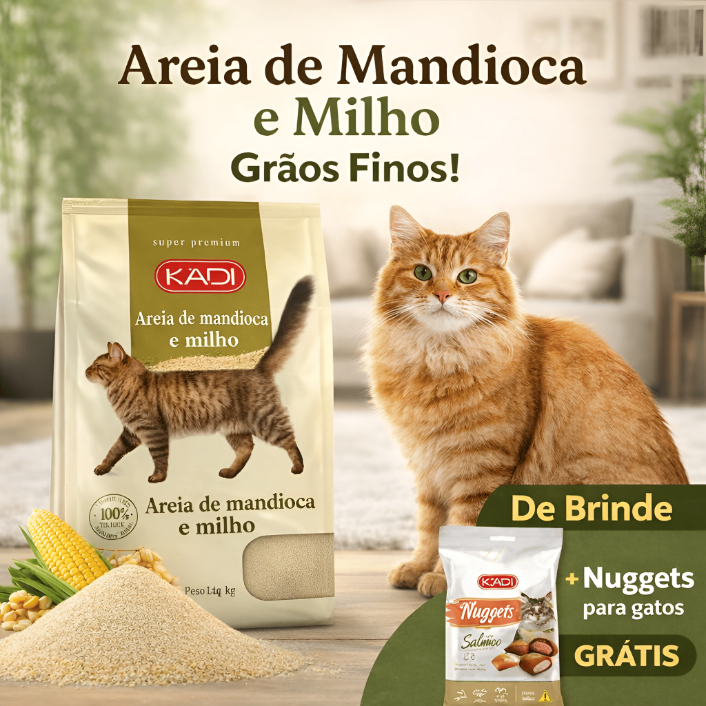 Areia de Mandioca e Milho para Gatos 4kg + Brinde Nuggets em Oferta na Shopee