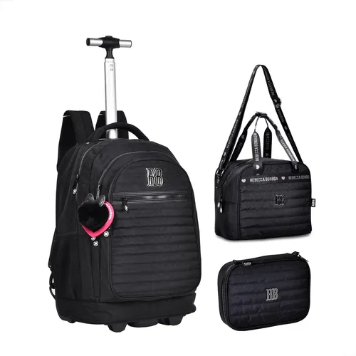 Kit Mochila de 2 Rodinhas Rebecca Bonbon - Mochila, Estojo Box 36 Lápis, Lancheira Térmica