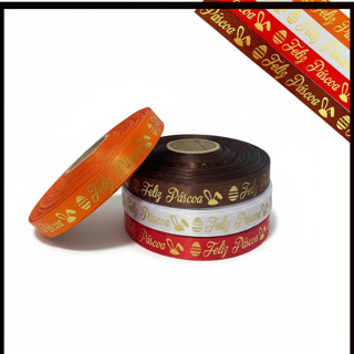 Fita Cetim Decorada Feliz Páscoa 15mm Hot Stampping Rolo 5m 10m 50m em Oferta na Shopee