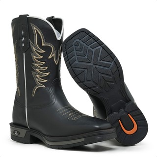 Texana Pecuaria Masculina Botina Bota Country Bico Quadrado Confort Cano Medio Bordado Lançamento