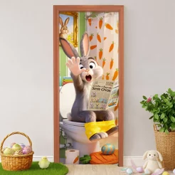 Capa de Porta Páscoa Decoração Banheiro Sublimado Em Tecido 0,80x2,10m Veste Fácil