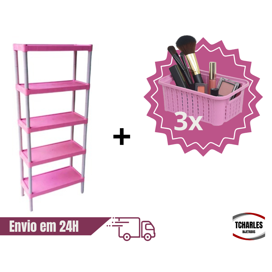 OFERTA Prateleira Multiuso + 3 Cestos Organizadores Pequenos – Estante Plástica para Organização
