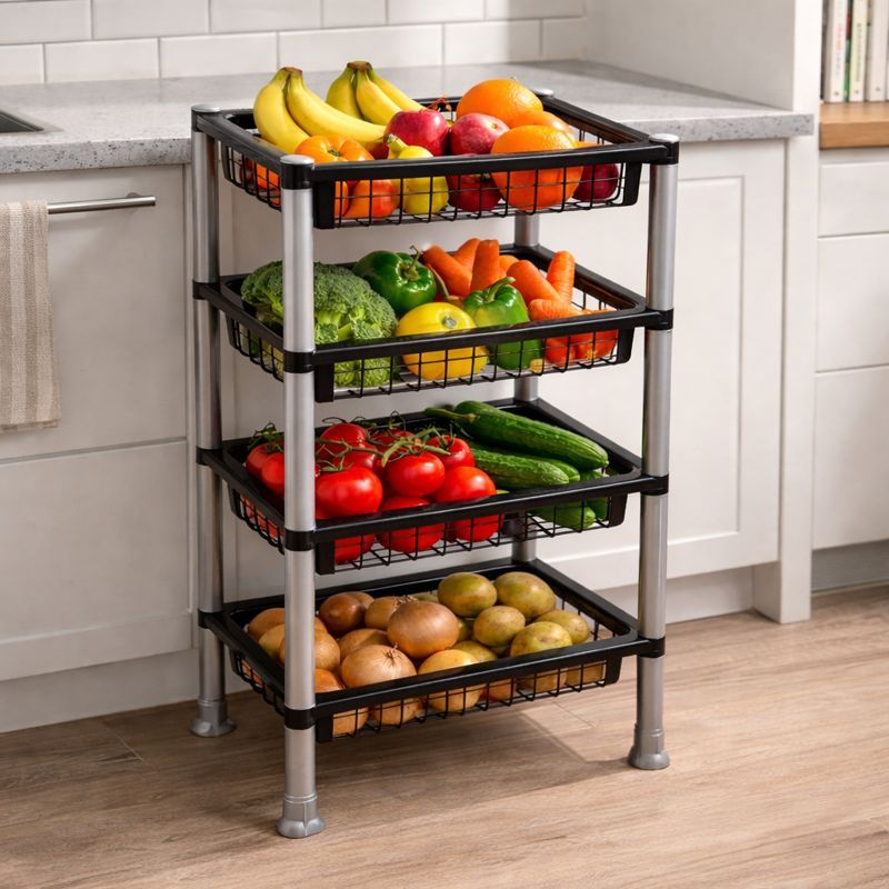 Cesto Organizador Multiuso Fruteira Retangular 4 Andares Empilhável  Preto Branco Prateleira Suporte em Oferta na Shopee
