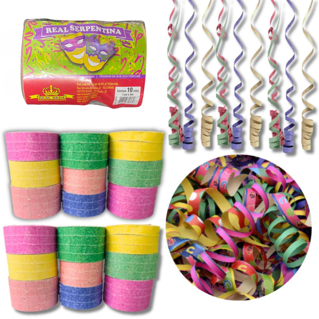 KIT  Rolos Serpentina Carnaval Fitas Papel Coloridas Festas Brincadeiras  Escola Folia