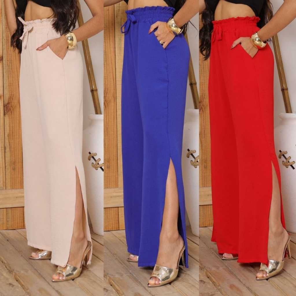 Calça Pantalona Feminina Cintura Alta Elástico Plus Size M ao G2 Casual Elegante em Oferta na Shopee