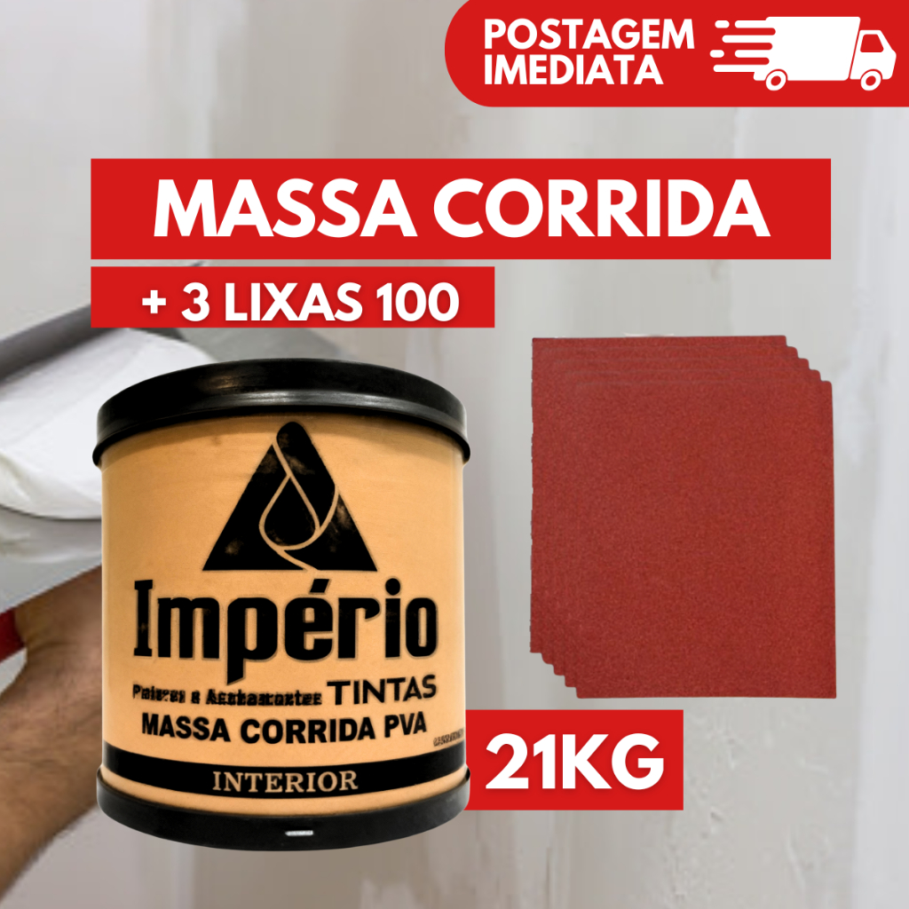 Massa Corrida PVA + 3 Lixas 100 Revestimento 21kg Acabamento Nivelador Fácil Aplicação Parede