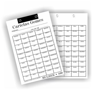 Cartelas de Rifa com 100 Nomes de Mulher | Feminina | Prontas para Uso em Oferta na Shopee