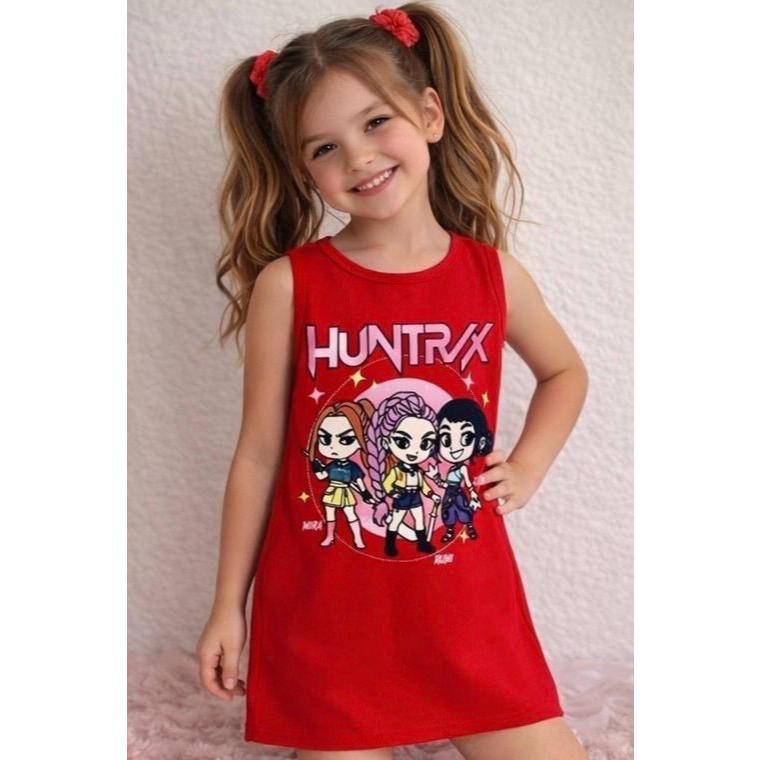 Vestido Infantil Estampado Verão Huntrix em Oferta na Shopee