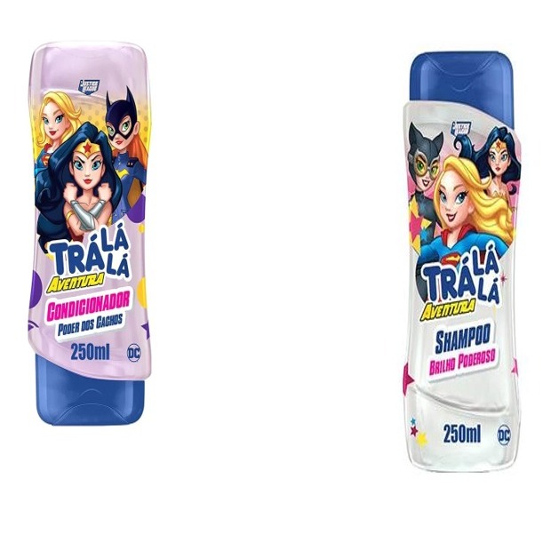KIT TRÁ LÁ LÁ LIGA DA JUSTIÇA KIDS CONDICIONADOR AVENTURA PODER DOS CACHOS 250ML + SHAMPOO AVENTURA BRILHO PODEROSO 250M