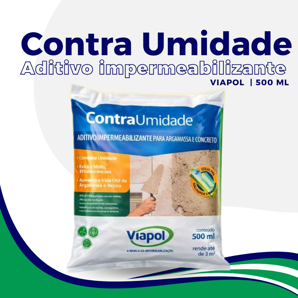 Aditivo impermeabilizante Contra Umidade 500 ml viapol para argamassa e concreto | Construcao em obra e reboco