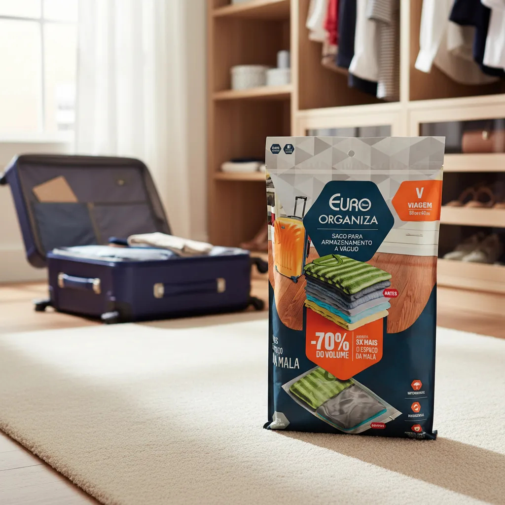 Imagem Saco Organizador a Vácuo Euro Home 60x40cm para Roupas, Mala e Viagem Compactador de Espaço Euro Home