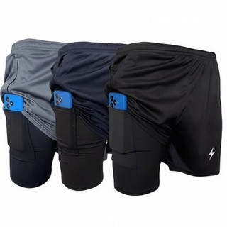 Shorts de Treino Masculino 2 em 1 com Bolso para Celular - Ideal para Academia e Corrida