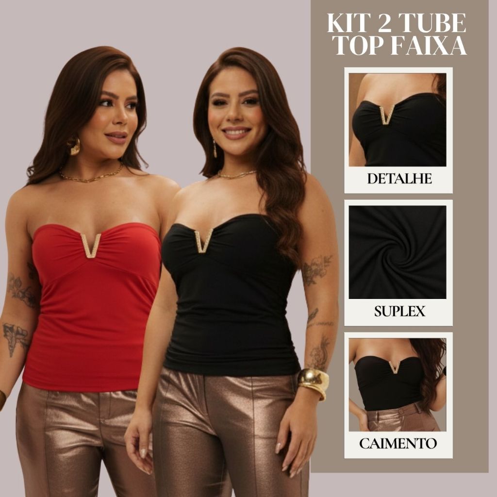 Kit 2 Top Blusinha Tomara Que Caia Feminina Top Blogueira Moda Festa Confortável Super Fashion em Oferta na Shopee