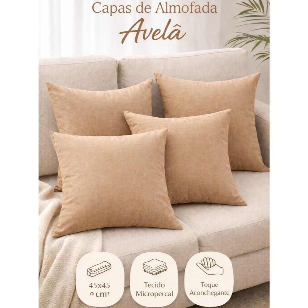 Kit 4 Capas de Almofada Lisa 45x45 Micropercal Toque Macio
