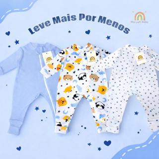 Kit com 3 macacões estampado para menino suedine 100 % algodão em Oferta na Shopee