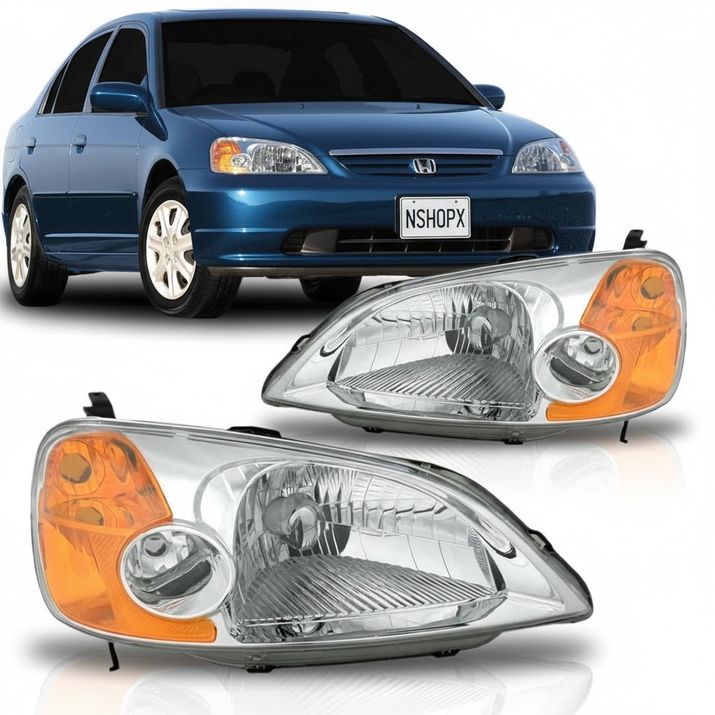 Par Farol Honda Civic 2001 2002 2003 Manual Tyc Máscara Cromada Farolete