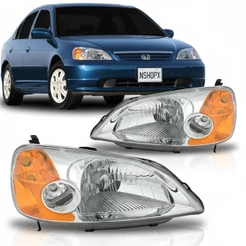 Par Farol Honda Civic 2001 2002 2003 Manual Tyc Máscara Cromada Farolete
