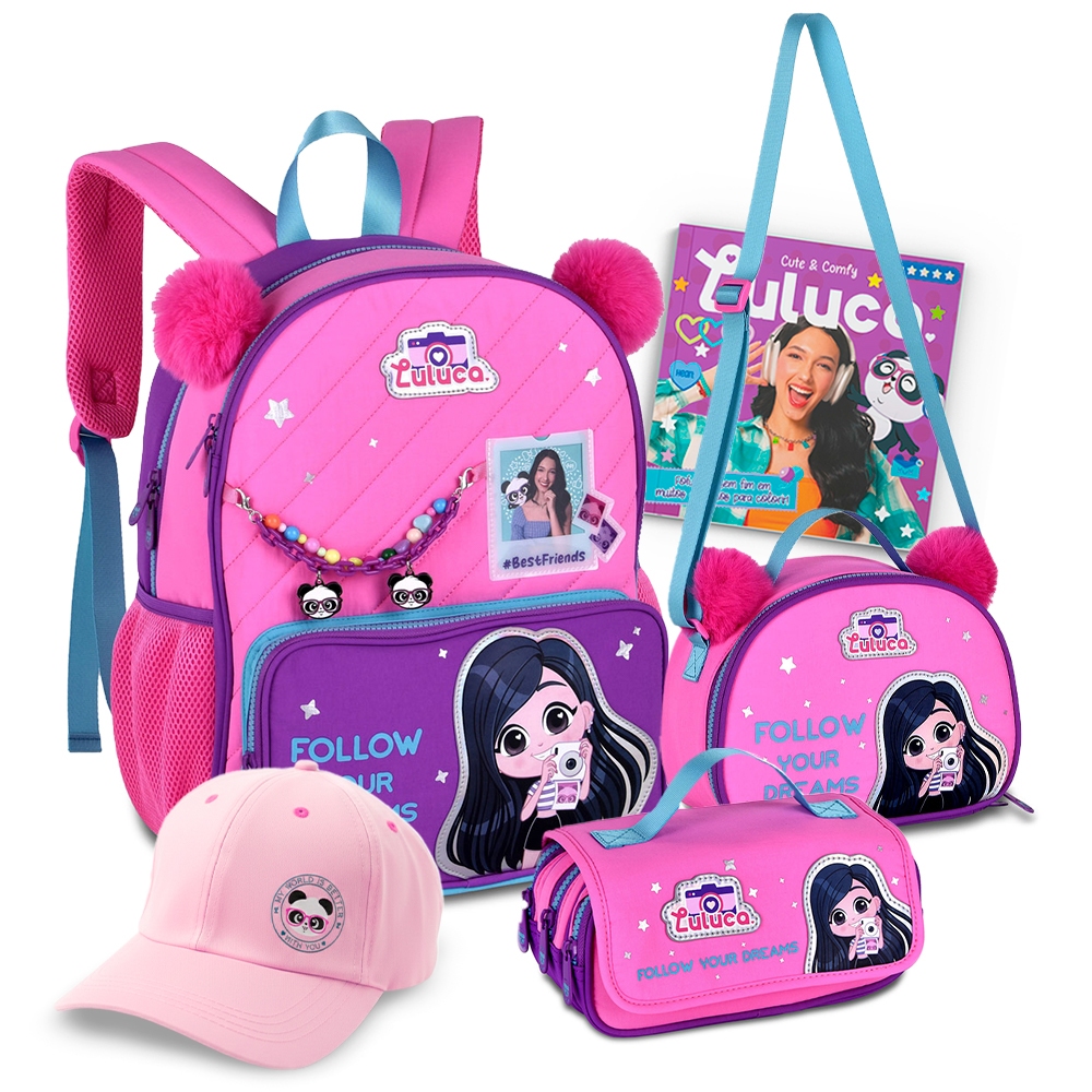 Kit Mochila Costas Escolar Infantil Nova Coleção Luluca Youtuber Kids Estojo Lancheira Térmica em Oferta na Shopee