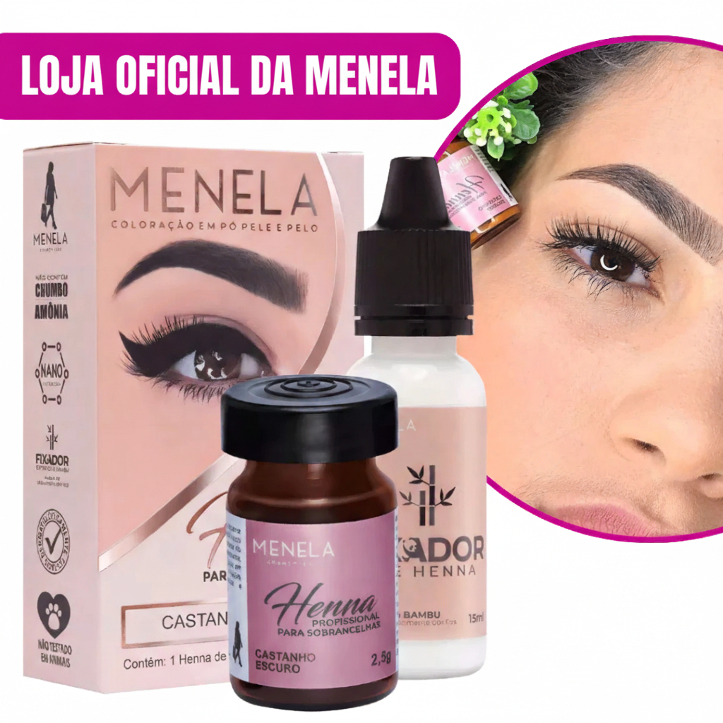 Henna Menela Profissional para Designer de Sobrancelhas Escolha Sua Cor 2,5g - Com Fixador e Nanotecnologia