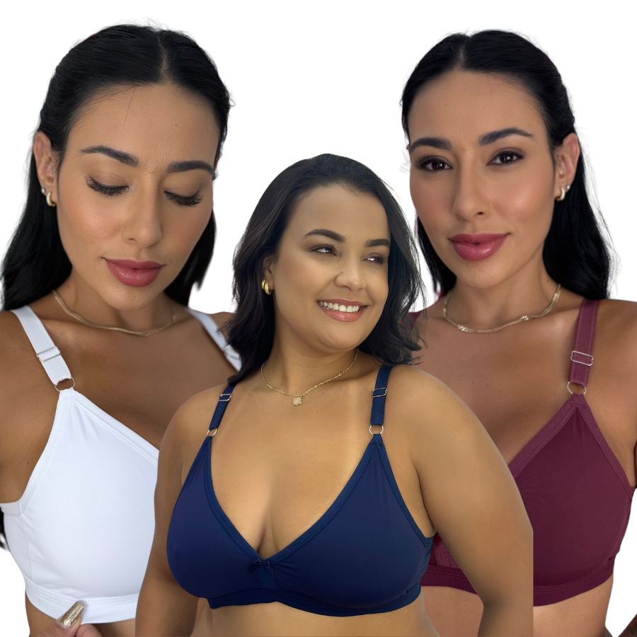 Kit 3 Sutiãs Reforçados Alta Sustentação Confortáveis Regulagem de Metal Lateral Larga em Oferta na Shopee