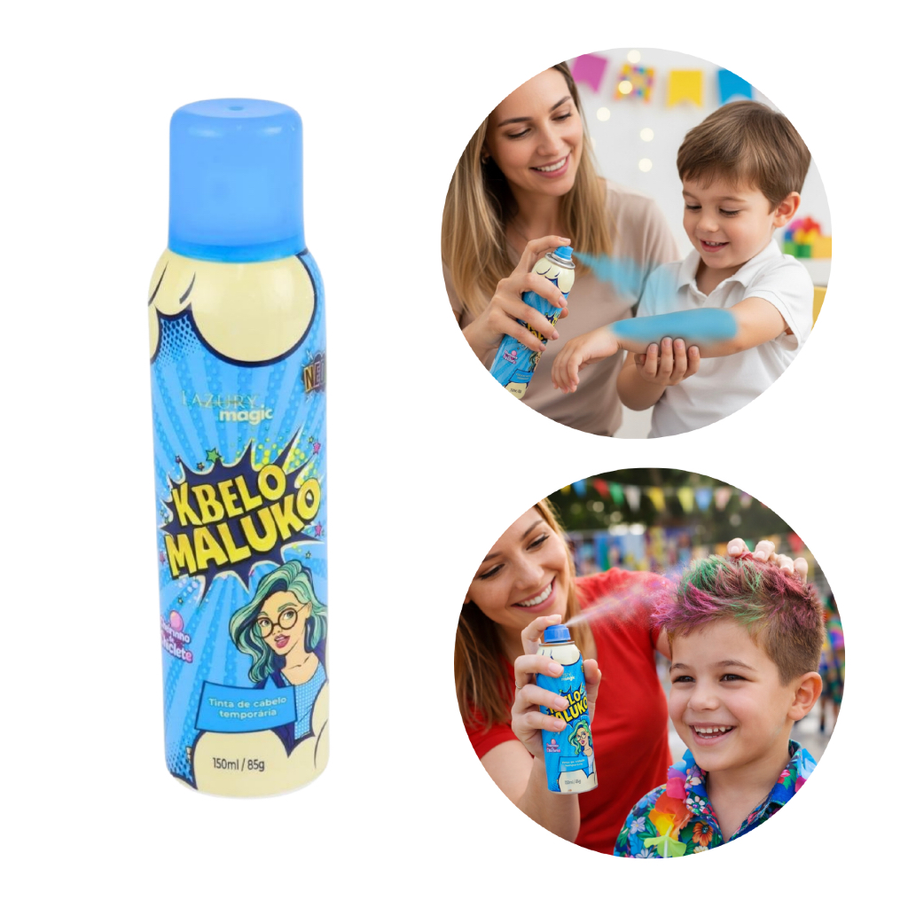Tinta Cabelo e Pele Infantil Azul Spray Carnaval Festa Criança Não Transfere