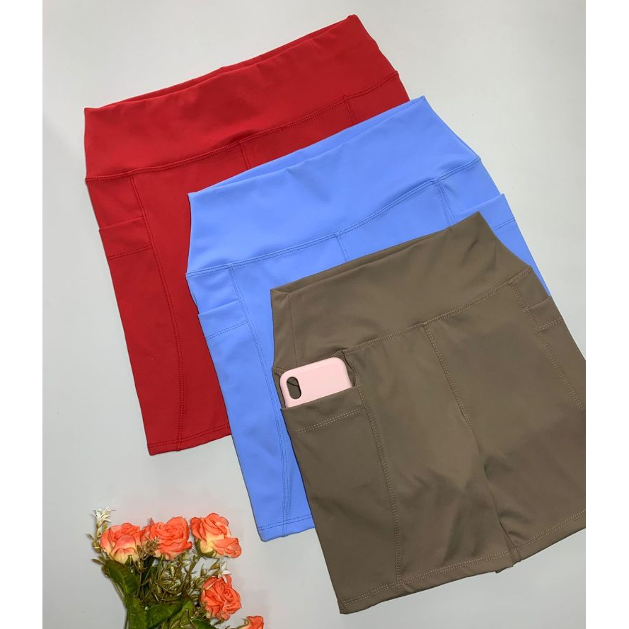 Short Fitness Feminino Poliamida com Bolso Lateral | Cós Alto Conforto e Mobilidade para Treino e Dia a Dia | M G GG