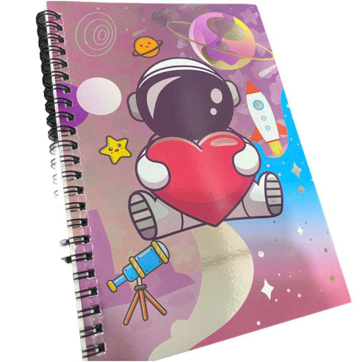 Caderno A5 Espiral 80 Folhas – Tema Espaço Astronauta | Capa Sortida