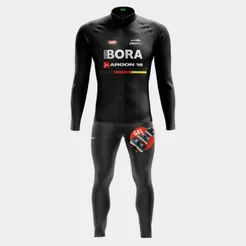 Conjunto Ciclismo Masculino Kit Camisa Bora Preta Calça de Gel Inverno Frio