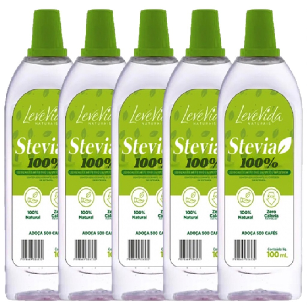 kit 5 Adoçante Dietético Stévia 100ml Natural Não Amarga em Oferta na Shopee