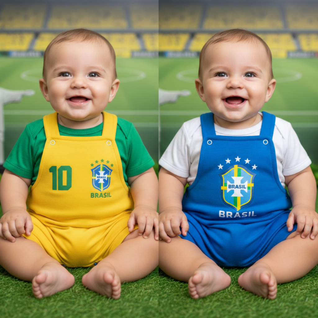 Jardineira Bebê Brasil Temático Kit 2 Peças Jardineira + Body