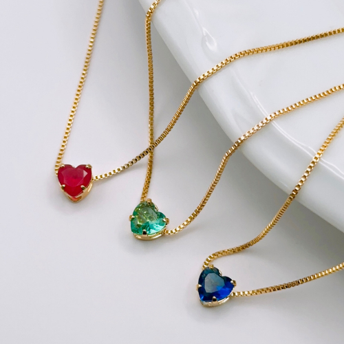 COLAR CORRENTE FEMININO CORAÇÃO PONTO DE LUZ CRAVEJADO FOLHEADO OURO 18K - GARGANTILHA DELICADO