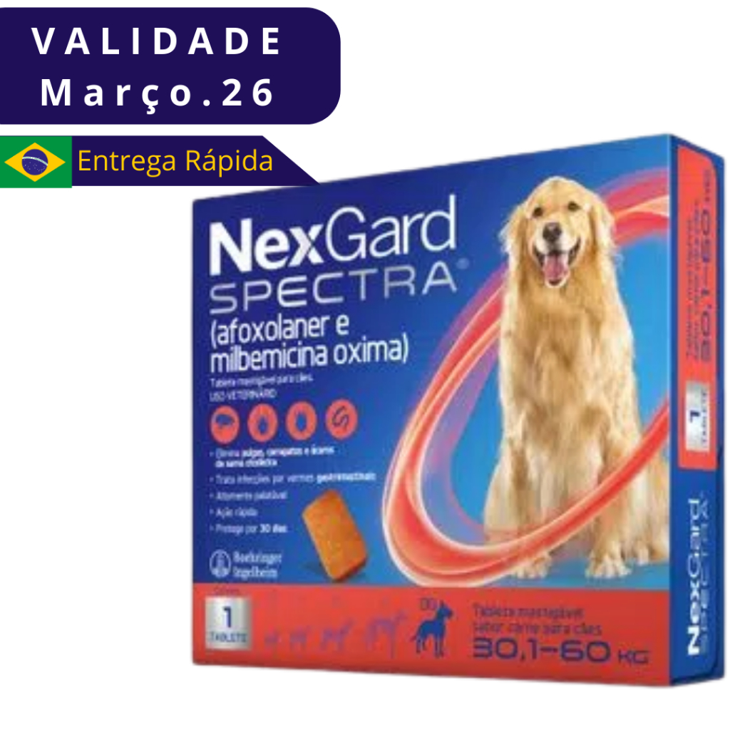 NexGard Spectra Antipulgas E Carrapatos Para Cães De 30,1 A 60kg em Oferta na Shopee