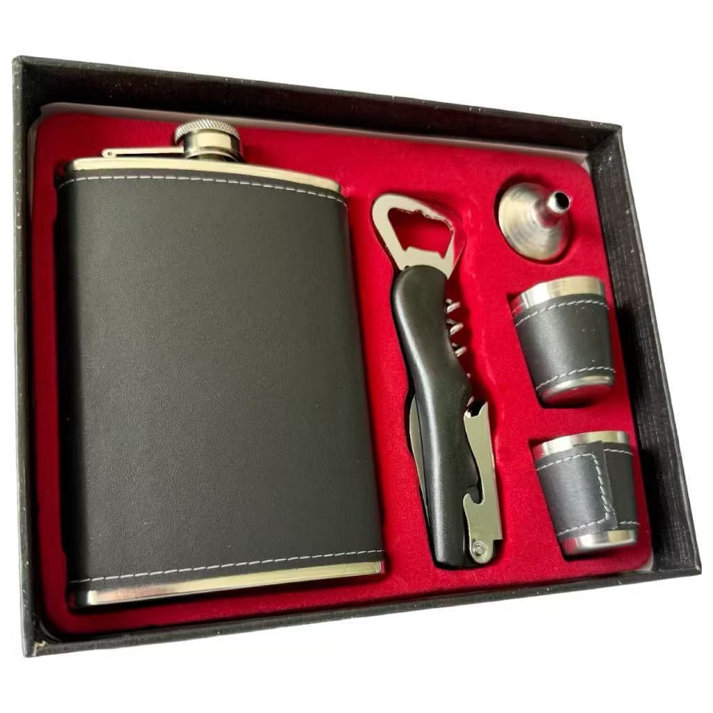 Kit de Cantil Porta Bebidas para Whisky com Copo, Funil e Abridor
