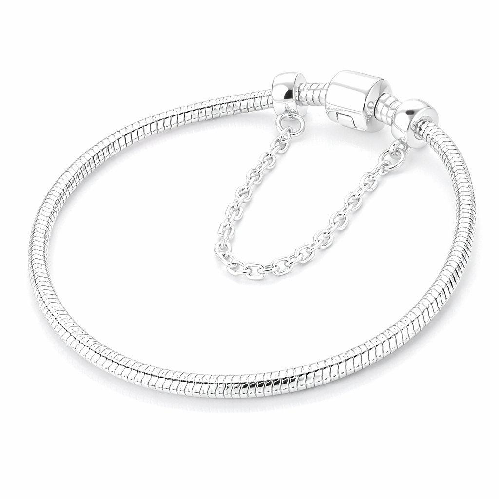 Pulseira Berloque Banhada a Prata Modelo Cobra com Trava de Segurança + Caixinha/Estojo Porta-Joias | Presente em Oferta na Shopee