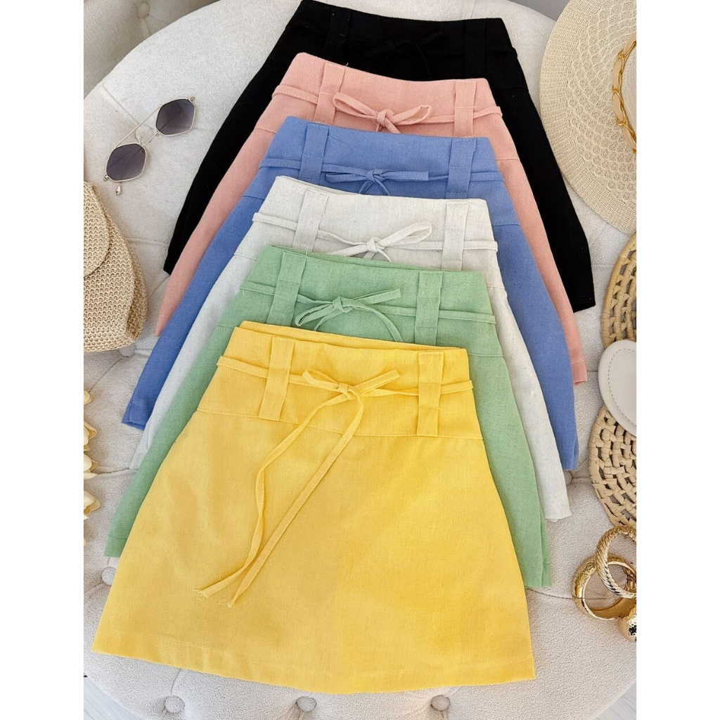 Short Saia Feminino em Linho Alfaiataria Cintura Alta com Faixa Ajustável – Verão 2026 | Look Copa do Mundo & Carnaval em Oferta na Shopee