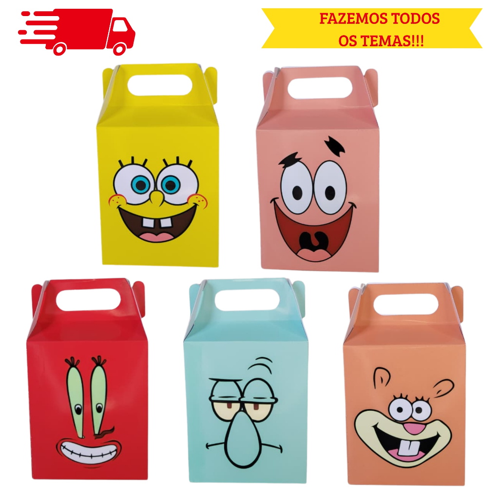 Caixinha Maletinha Personalizada - TURMA DO BOB ESPONJA - Lembrancinha Pegue e Monte - Fazemos qualquer tema