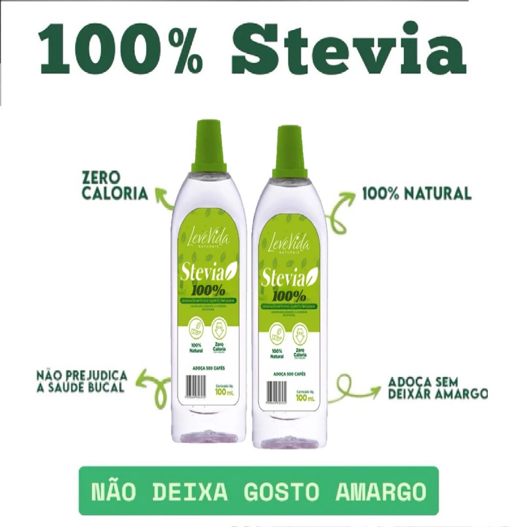 Kit 2x Adoçante Stevia 100ml 100% Natural Não Amarga