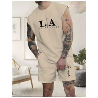 Conjunto Regata Machão e Bermuda Moletom Com Bolso L A Los Angeles Estilo Esportes Verão Varias Cores! em Oferta na Shopee