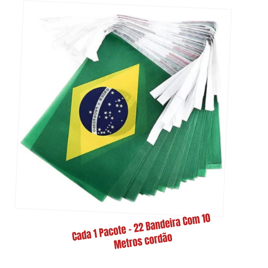 Bandeirinha Bandeirola De Plástico Bandeiras Do Brasil 14x21cm Cordão 10 Metros Copa Do Mundo